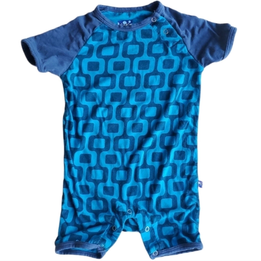 Kickee Pants Romper Short-sleeve Blue Geometric Ipanema Baby Boys 6-12 Month
